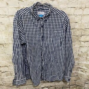Columbia Blue White Plaid Cotton Blend Long Sleeve Button Up Shirt
